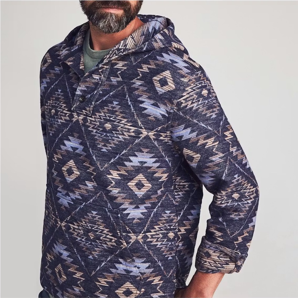 Faherty Men’s S Jacquard Blanket Hoodie Southwestern Organic‎ Cotton Huckberry